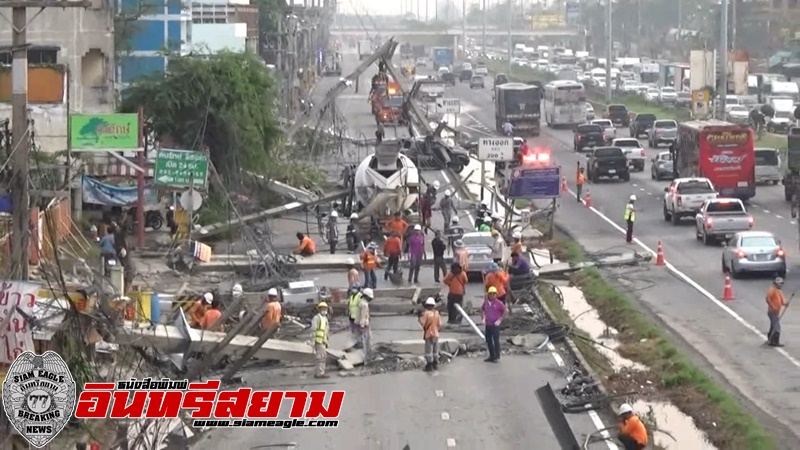 สระบุรี- พายุเข้า ฝนตกเสาไฟล้ม 6-7 ต้น กลางถนนทับรถยนต์