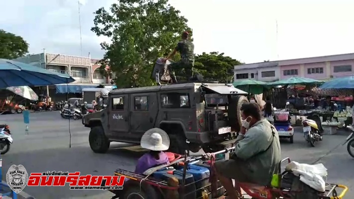 ลพบุรี-ทหารใช้เครื่องขยายเสียงเคลื่อนที่ประชาสัมพันธ์ประชาชนตระหนักโควิดระลอก3