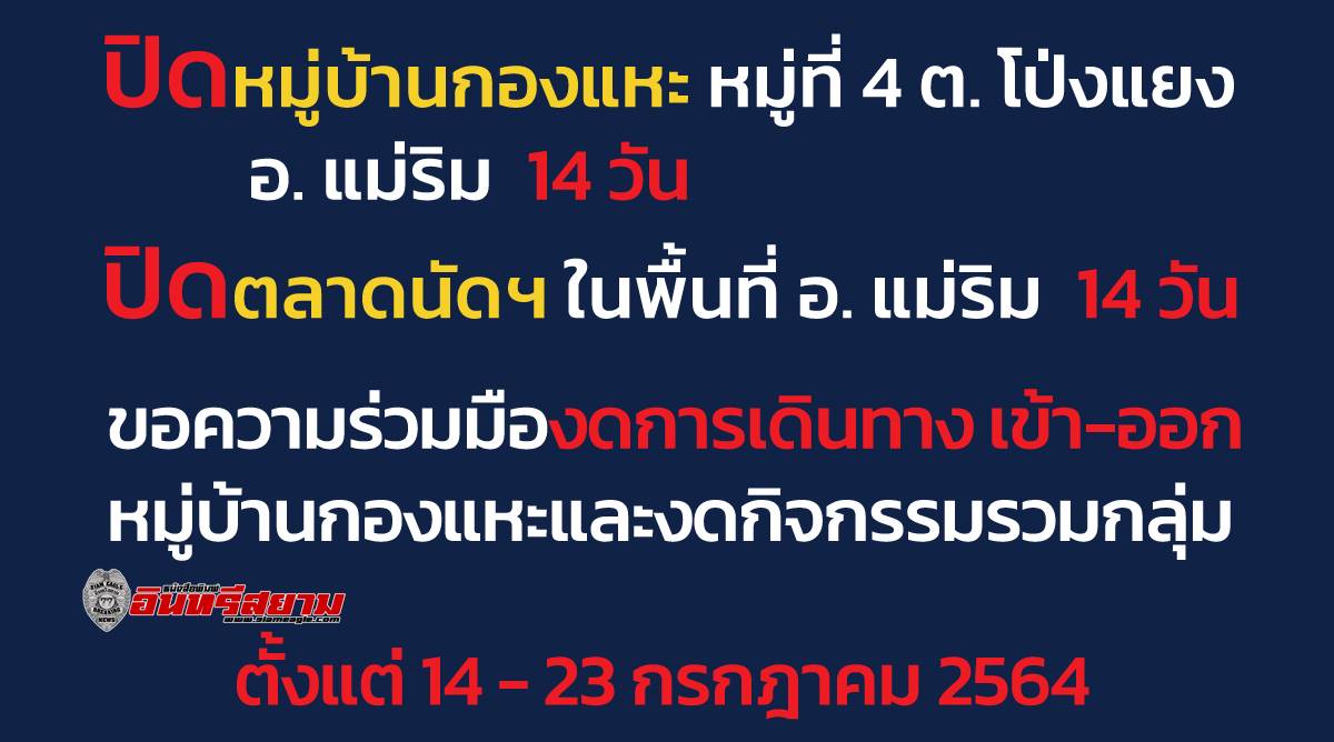 เชียงใหม่-ปิดหมู่บ้านกองแหะและตลาดนัดพื้นที่แม่ริม 14 วัน คุมเข้มการเดินทางเข้า-ออกหมู่บ้าน