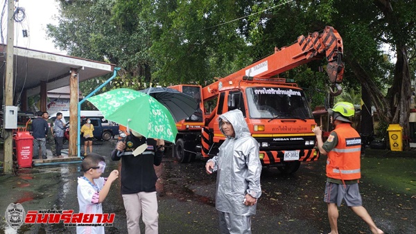 นครนายก-พายุโนรูส่งผลฝนตกนานหลายชั่วโมงต้นไม้ใหญ่ล้มทับบ้าน-ศาลาวัดพัง