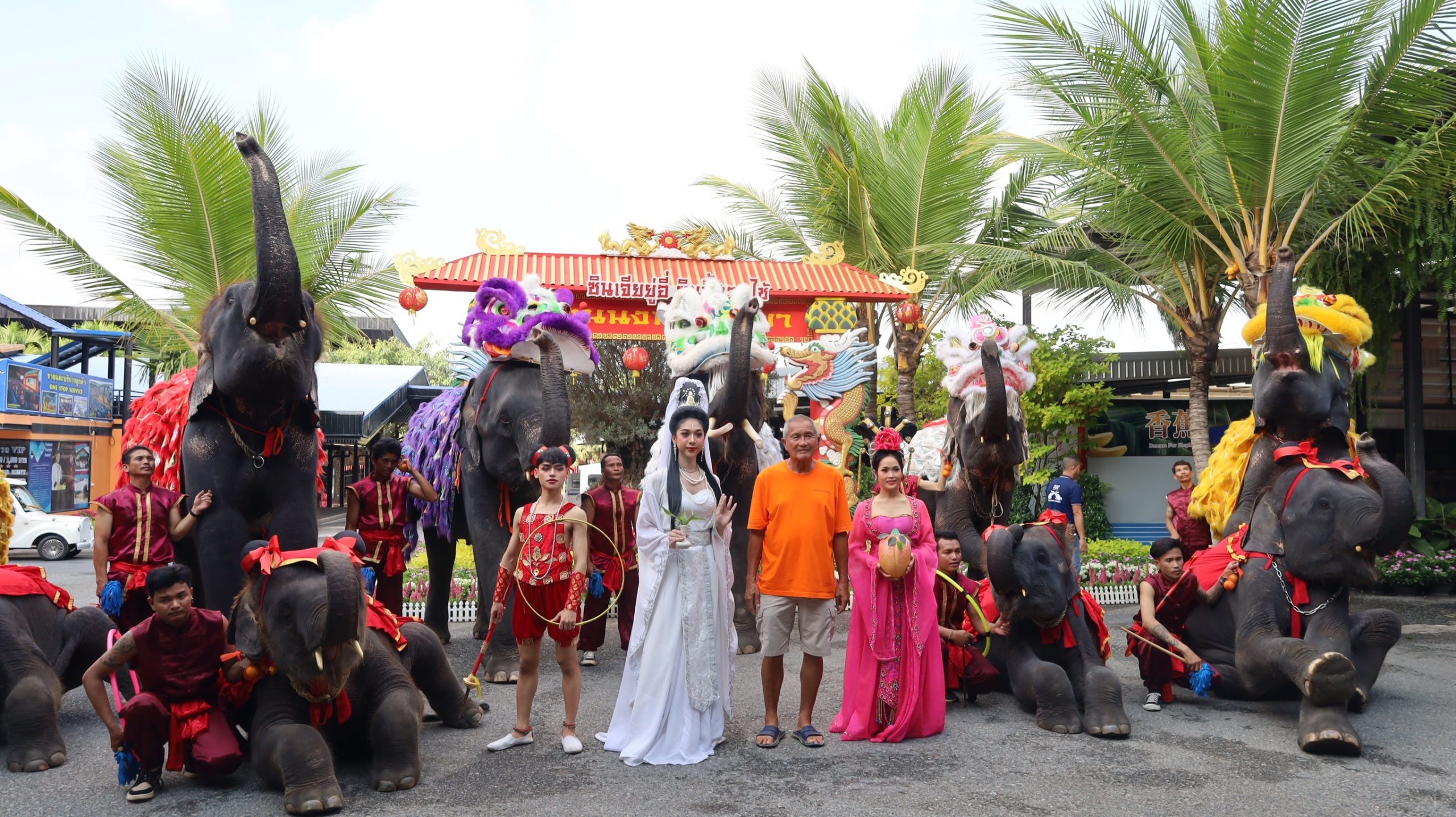 ชลบุรี-สวนนงนุชพัทยา จัดขบวนช้างแสนรู้เชิดสิงโตต้อนรับเทศกาลตรุษจีนปีมังกรทอง